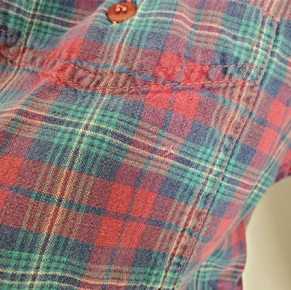 90s Vintage Pink & Blue Plaid Button Front Shirt - Picture 7 of 9